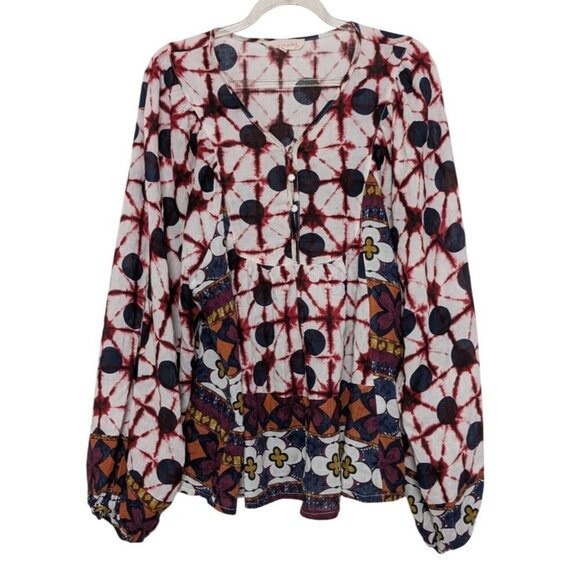 Solitaire Boho Peasant Top Womens Size Medium Tie Dye Floral Lightweight Shirt - Picture 1 of 10